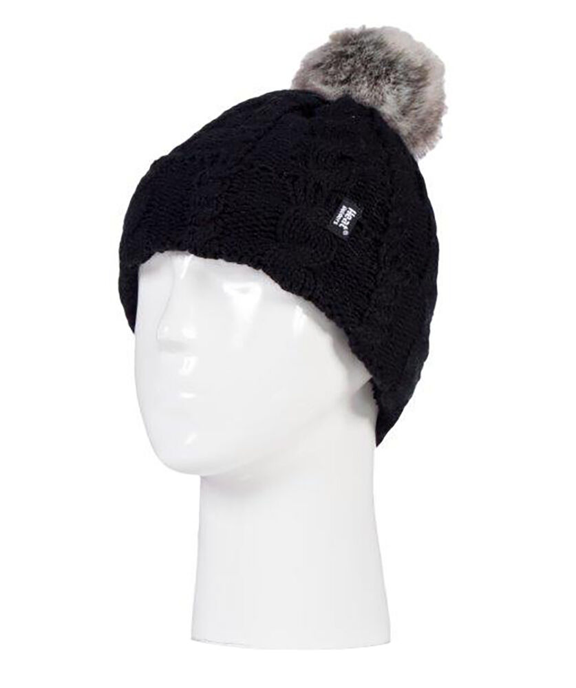 Heat Holders - Damen Fleece gefütterte Zopfmuster Winter Beanie Mütze mit Bommel - Bild 9 von 29