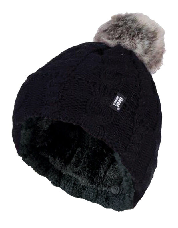 Heat Holders - Damen Fleece gefütterte Zopfmuster Winter Beanie Mütze mit Bommel - Bild 10 von 29