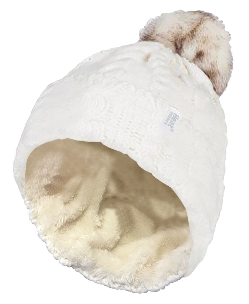 Heat Holders - Damen Fleece gefütterte Zopfmuster Winter Beanie Mütze mit Bommel - Bild 13 von 29