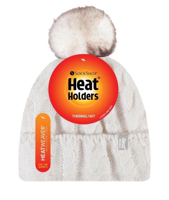 Heat Holders - Damen Fleece gefütterte Zopfmuster Winter Beanie Mütze mit Bommel - Bild 14 von 29