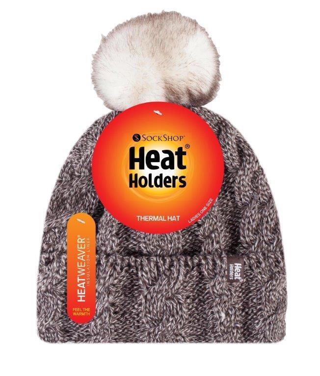 Heat Holders - Damen Fleece gefütterte Zopfmuster Winter Beanie Mütze mit Bommel - Bild 17 von 29