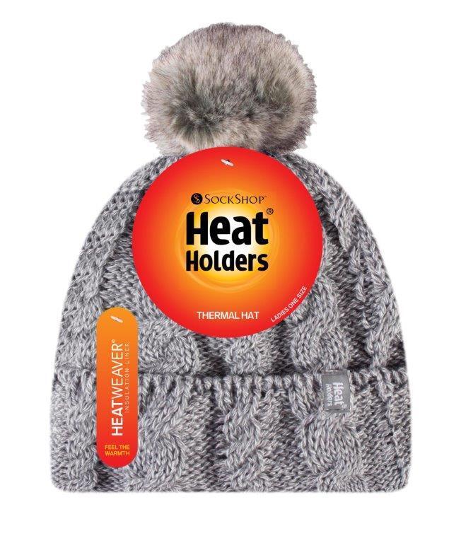 Heat Holders - Damen Fleece gefütterte Zopfmuster Winter Beanie Mütze mit Bommel - Bild 20 von 29
