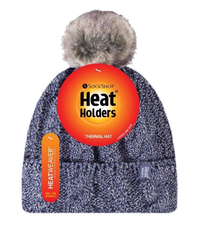 Heat Holders - Damen Fleece gefütterte Zopfmuster Winter Beanie Mütze mit Bommel - Bild 23 von 29