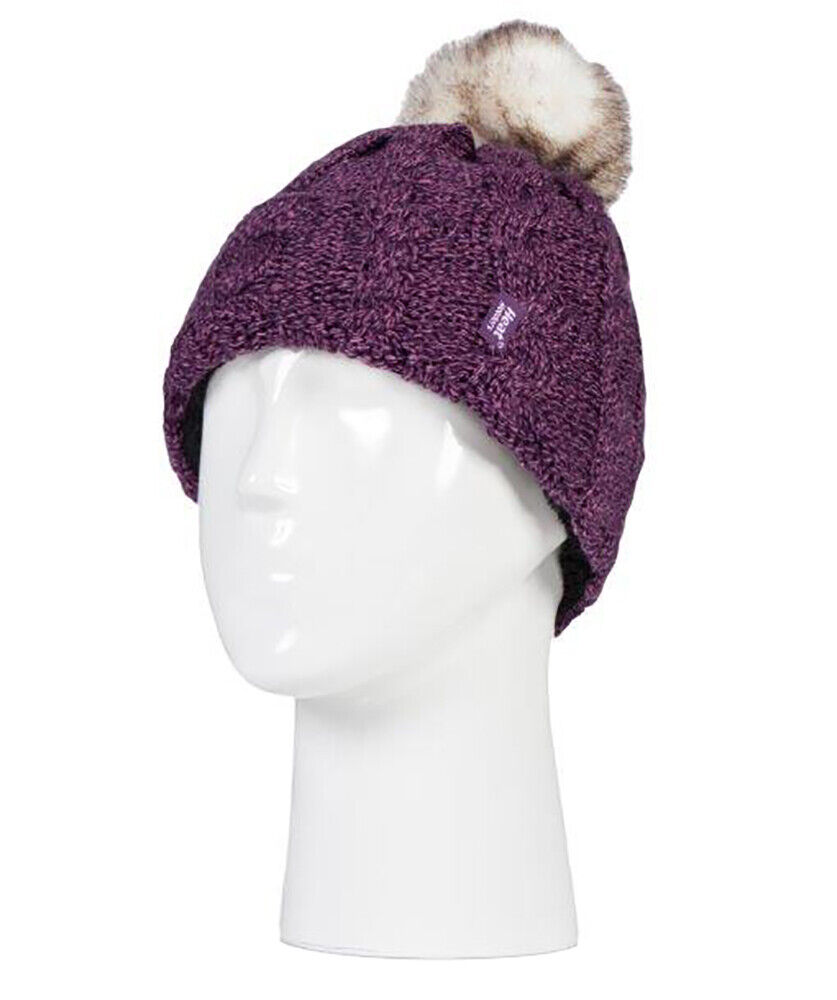 Heat Holders - Damen Fleece gefütterte Zopfmuster Winter Beanie Mütze mit Bommel - Bild 24 von 29