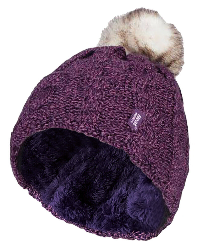 Heat Holders - Damen Fleece gefütterte Zopfmuster Winter Beanie Mütze mit Bommel - Bild 25 von 29