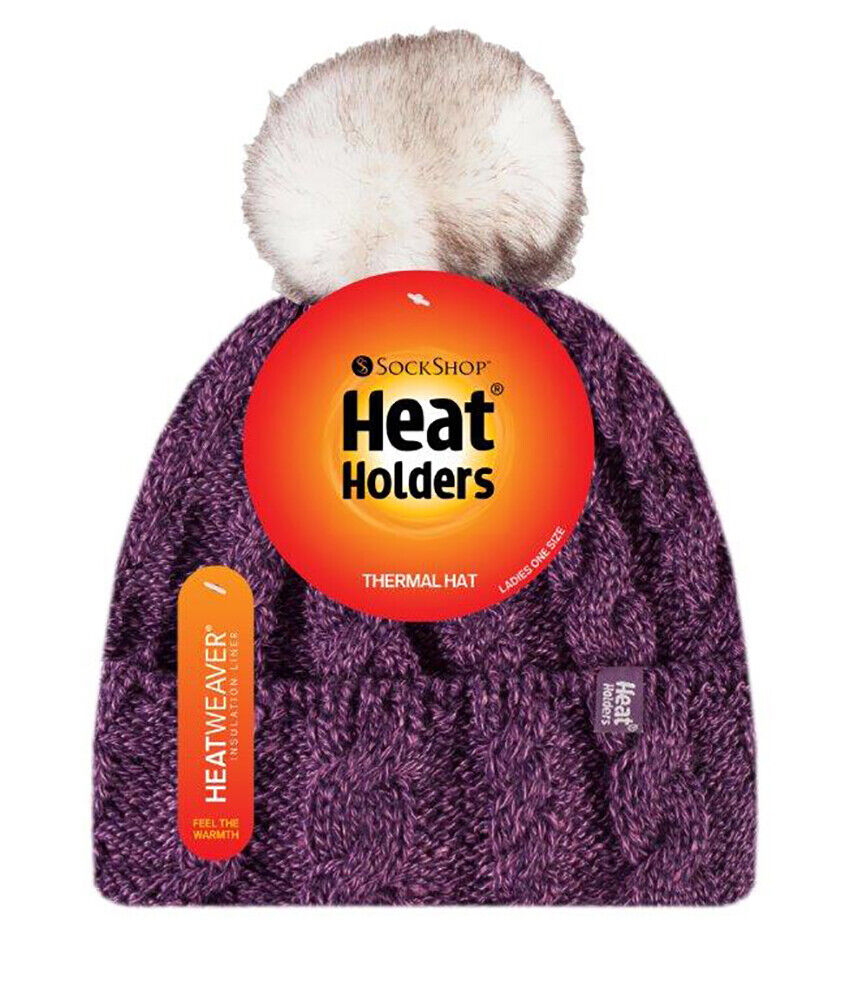 Heat Holders - Damen Fleece gefütterte Zopfmuster Winter Beanie Mütze mit Bommel - Bild 26 von 29