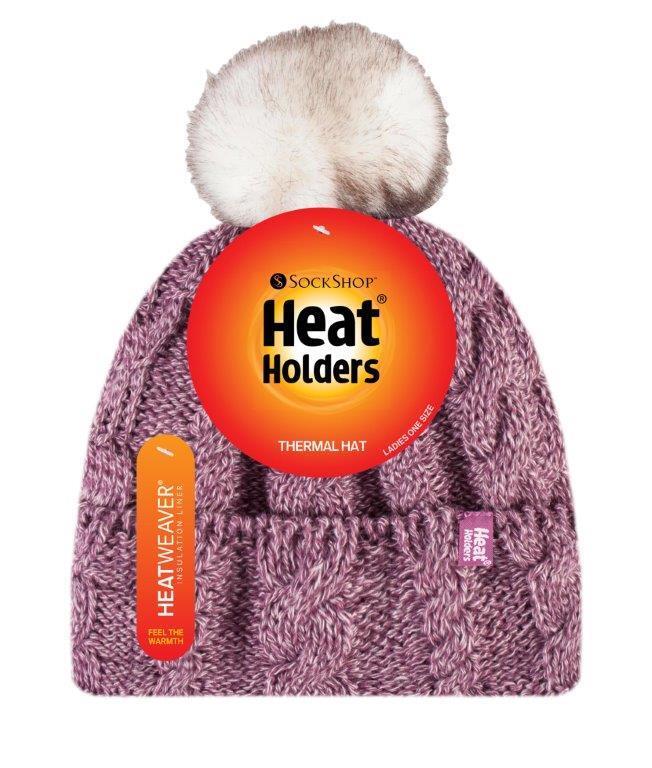 Heat Holders - Damen Fleece gefütterte Zopfmuster Winter Beanie Mütze mit Bommel - Bild 29 von 29