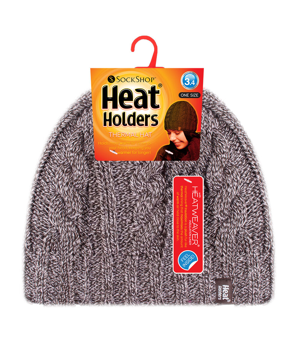 Heat Holders - Womens 3.4 TOG Fleece Lined Cable Knit Thermal Winter Hat - Picture 9 of 17