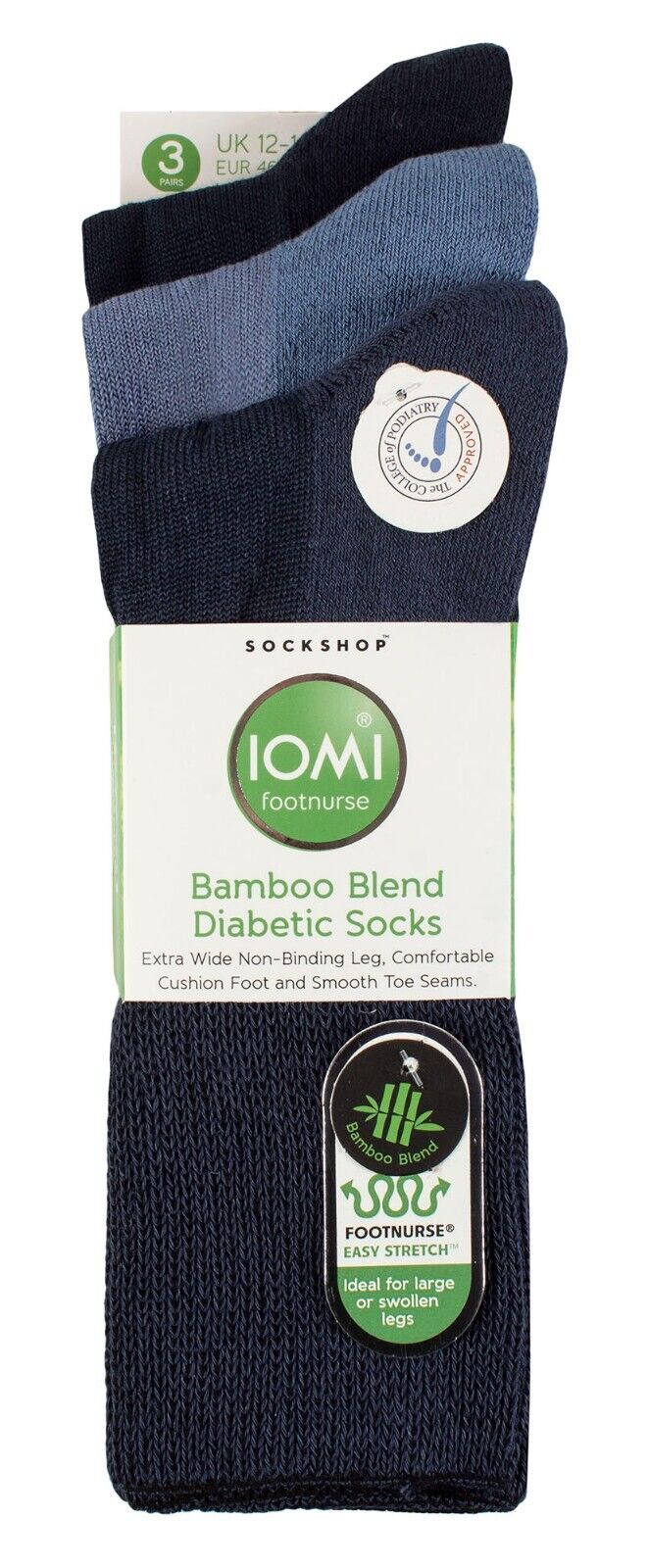 IOMI - Paquete de 3 calcetines diabéticos de bambú extra anchos | Para hombres y damas - Imagen 20 de 22