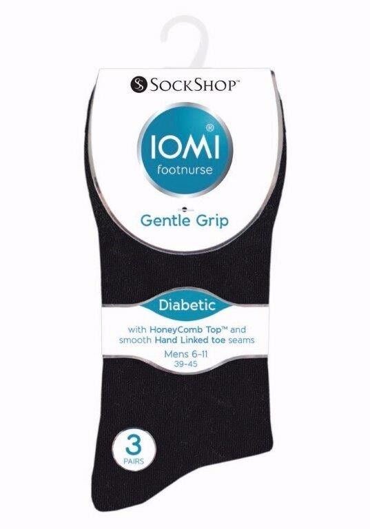 IOMI - Mens 6 Pack Wide Loose Top Non Binding Elastic Cotton Crew Diabetic Socks - Picture 15 of 25