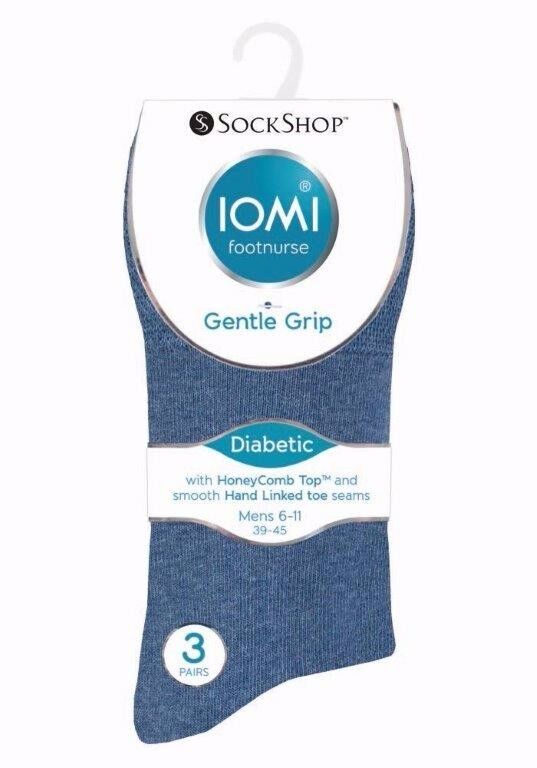 IOMI - Mens 6 Pack Wide Loose Top Non Binding Elastic Cotton Crew Diabetic Socks - Picture 18 of 25