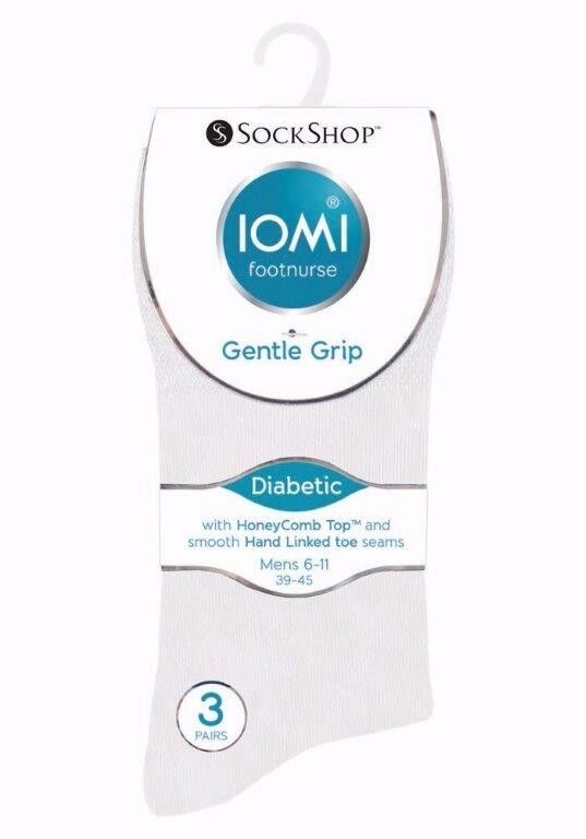 IOMI - Mens 6 Pack Wide Loose Top Non Binding Elastic Cotton Crew Diabetic Socks - Picture 24 of 25