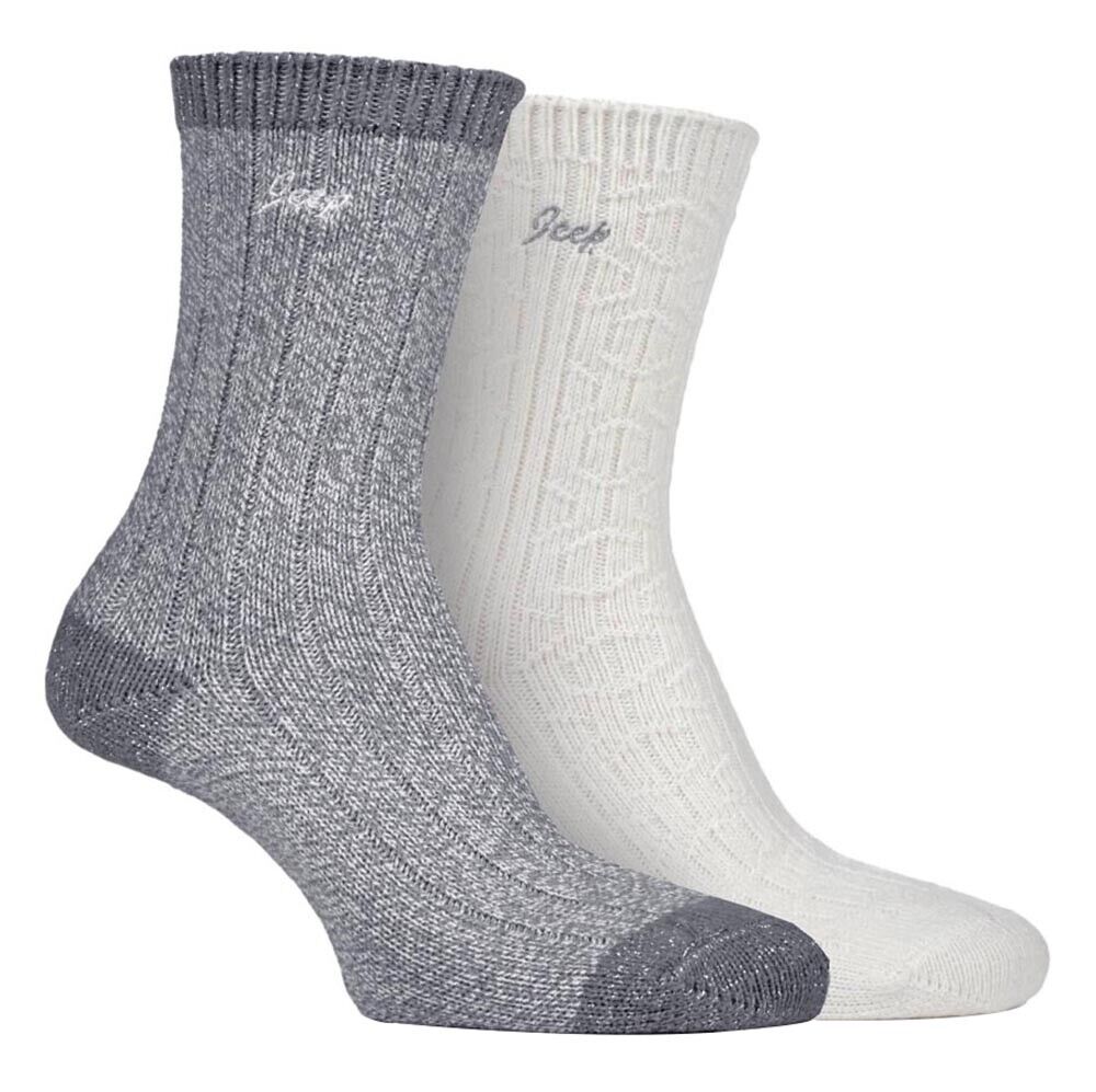 JEEP - 2 Pairs Ladies Supersoft Cute Warm Ribbed Thick Hiking Boot Socks - Picture 7 of 18