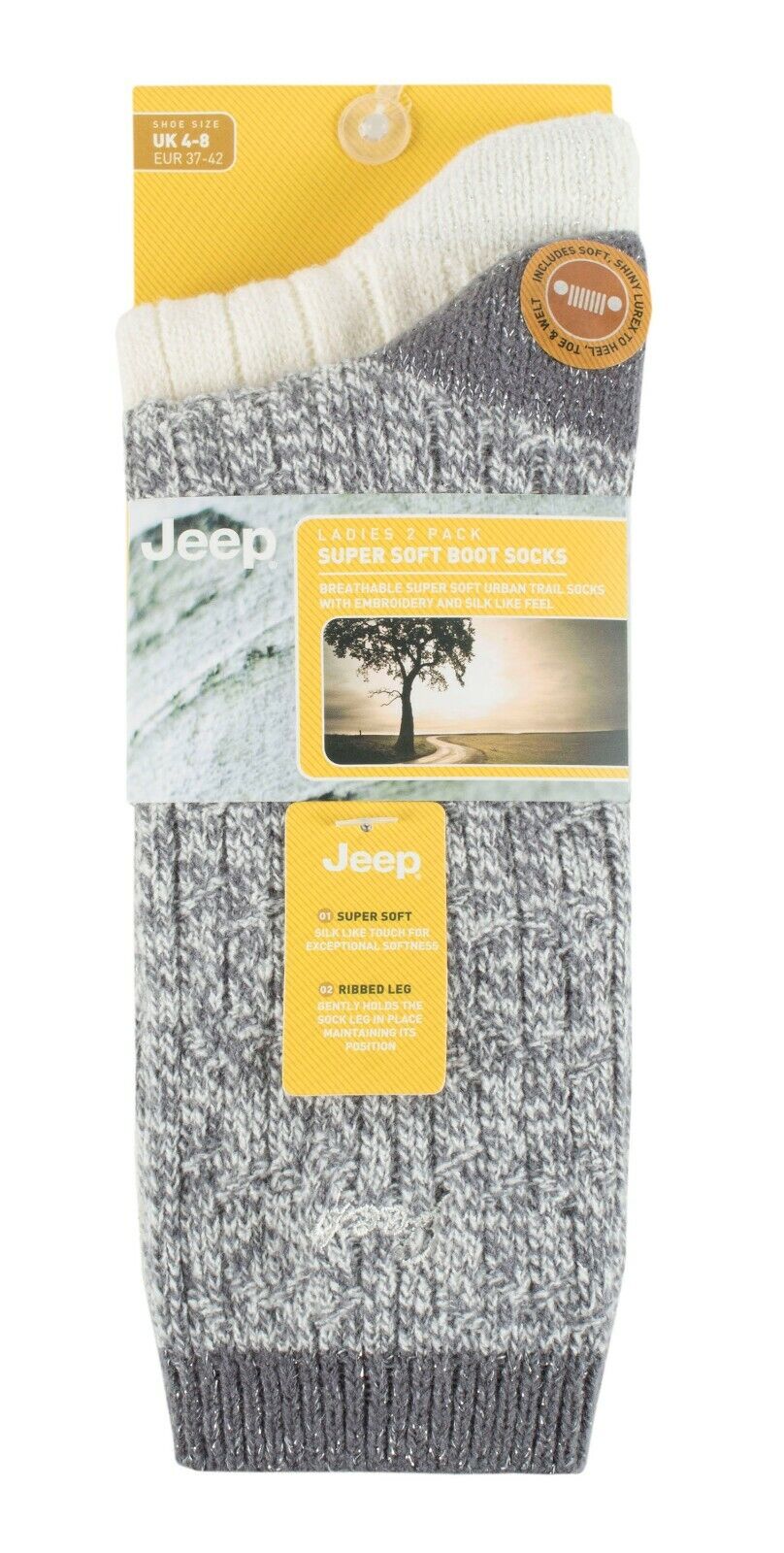 JEEP - 2 Pairs Ladies Supersoft Cute Warm Ribbed Thick Hiking Boot Socks - Picture 8 of 18