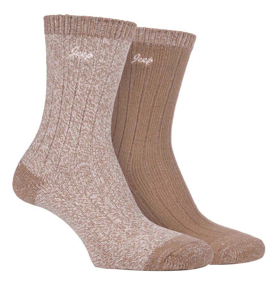 JEEP - 2 Pairs Ladies Supersoft Cute Warm Ribbed Thick Hiking Boot Socks - Picture 9 of 18