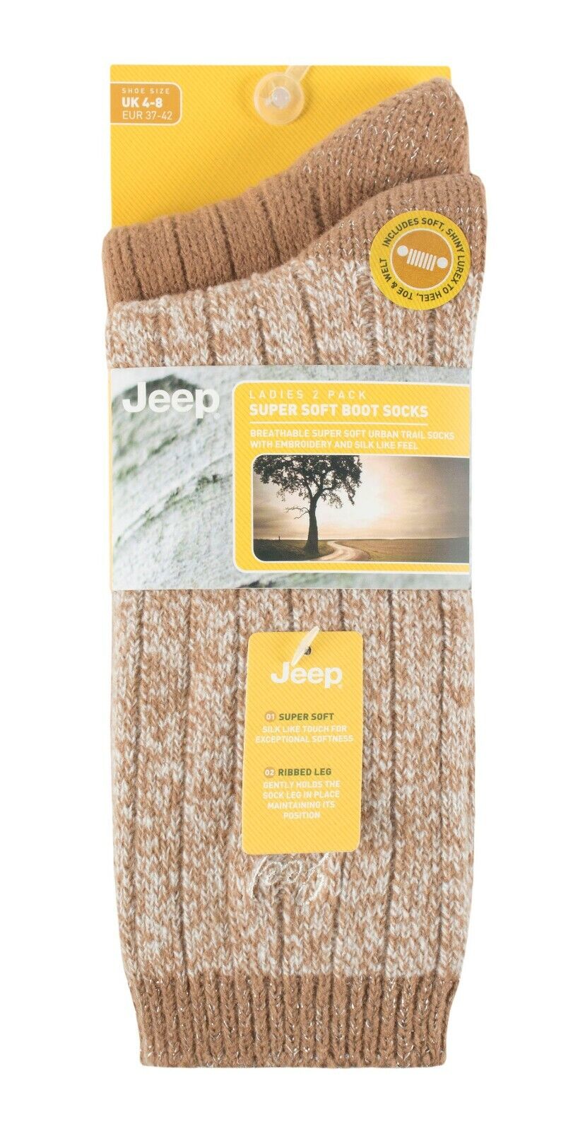 JEEP - 2 Pairs Ladies Supersoft Cute Warm Ribbed Thick Hiking Boot Socks - Picture 10 of 18