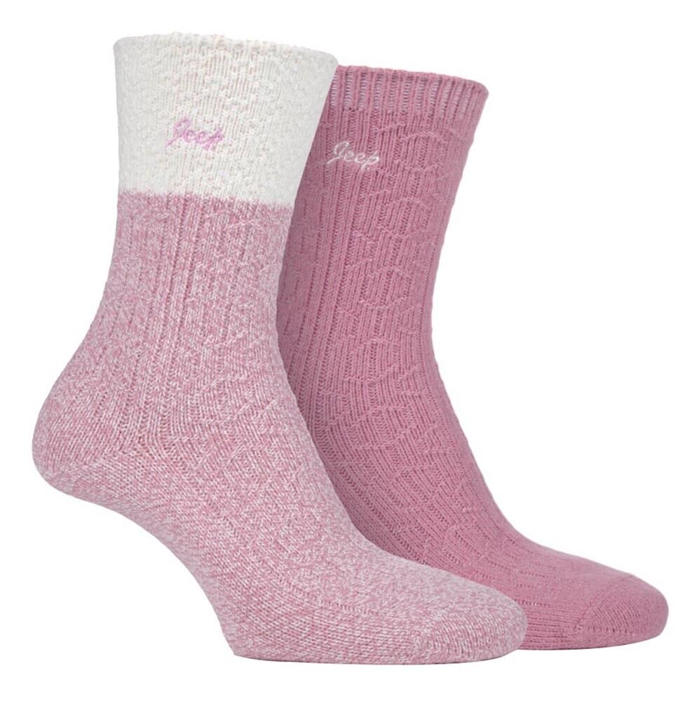 JEEP - 2 Pairs Ladies Supersoft Cute Warm Ribbed Thick Hiking Boot Socks - Picture 13 of 18