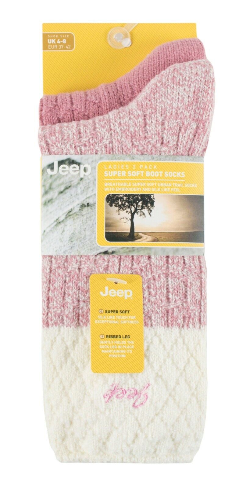 JEEP - 2 Pairs Ladies Supersoft Cute Warm Ribbed Thick Hiking Boot Socks - Picture 14 of 18