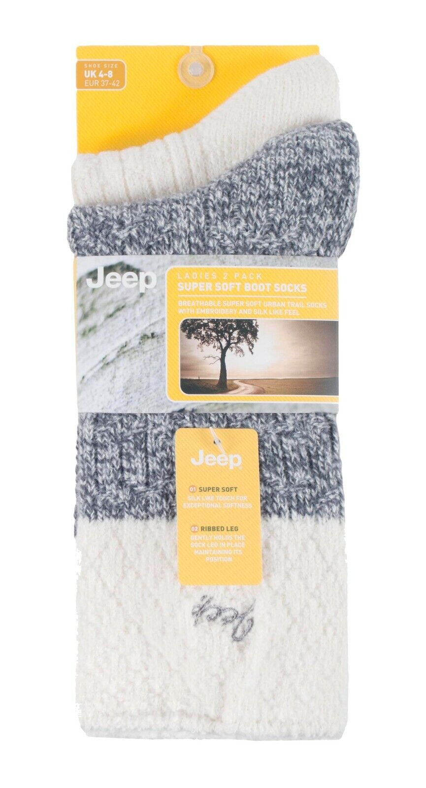 JEEP - 2 Pairs Ladies Supersoft Cute Warm Ribbed Thick Hiking Boot Socks - Picture 16 of 18