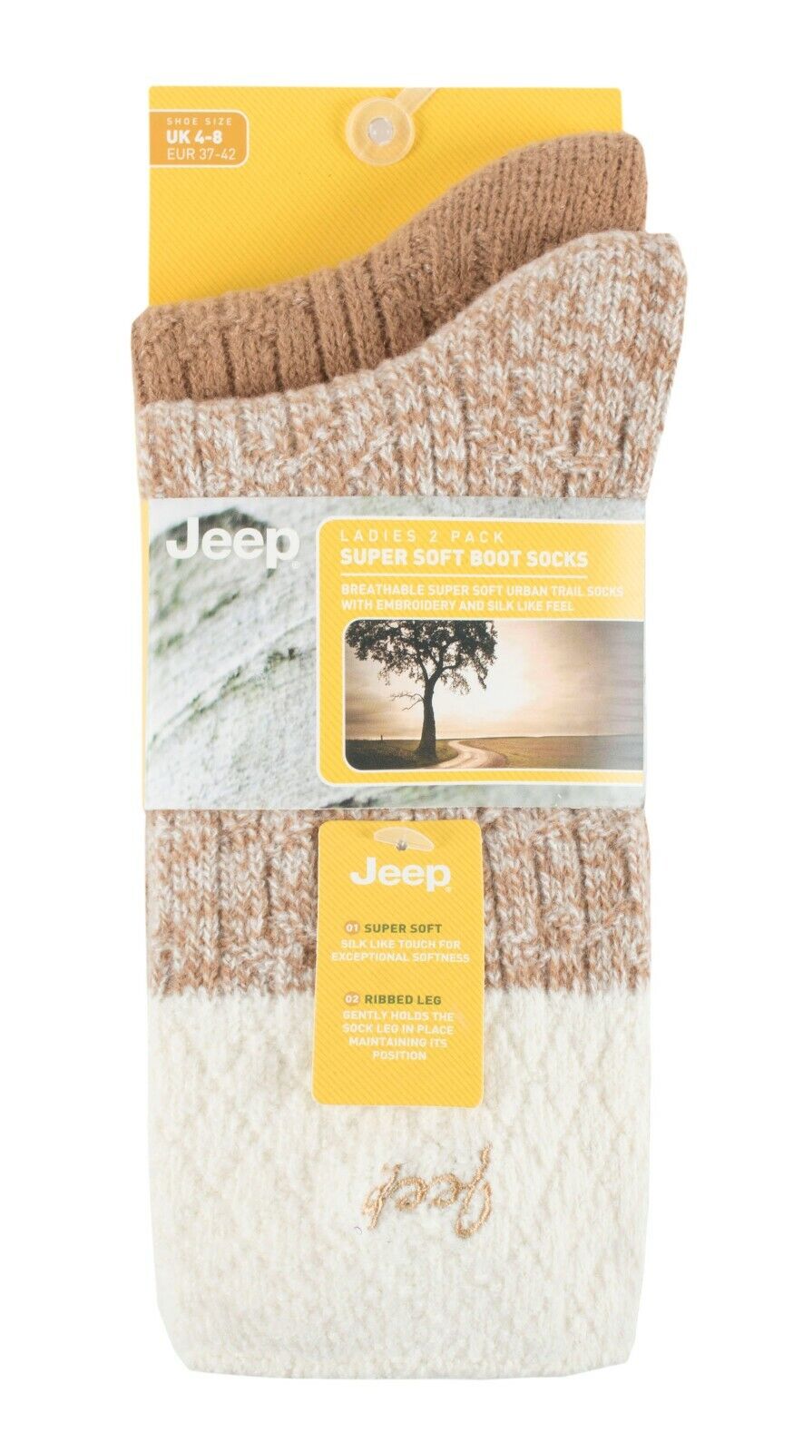 JEEP - 2 Pairs Ladies Supersoft Cute Warm Ribbed Thick Hiking Boot Socks - Picture 18 of 18