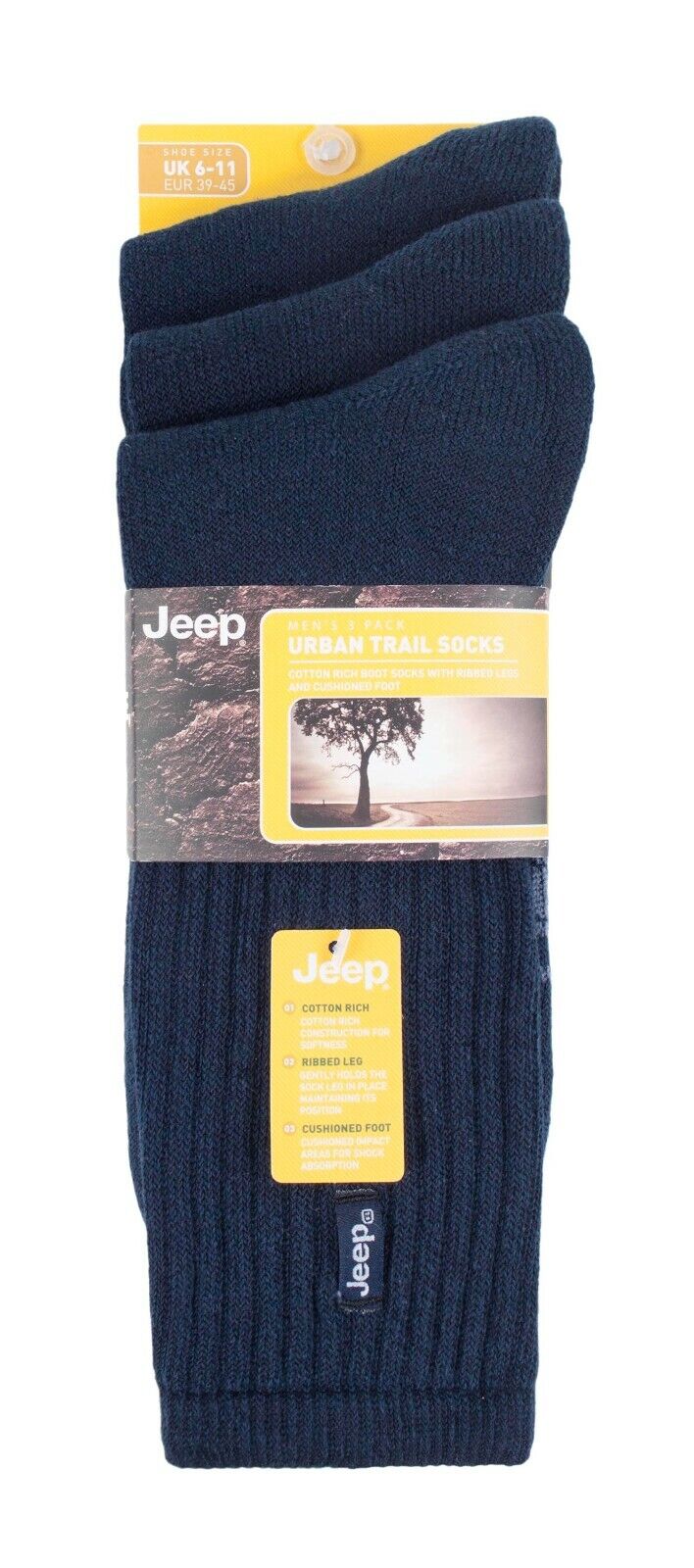 JEEP - 3 Pairs Mens Vintage Cotton Cushioned Socks for Hiking Boots - Picture 5 of 9