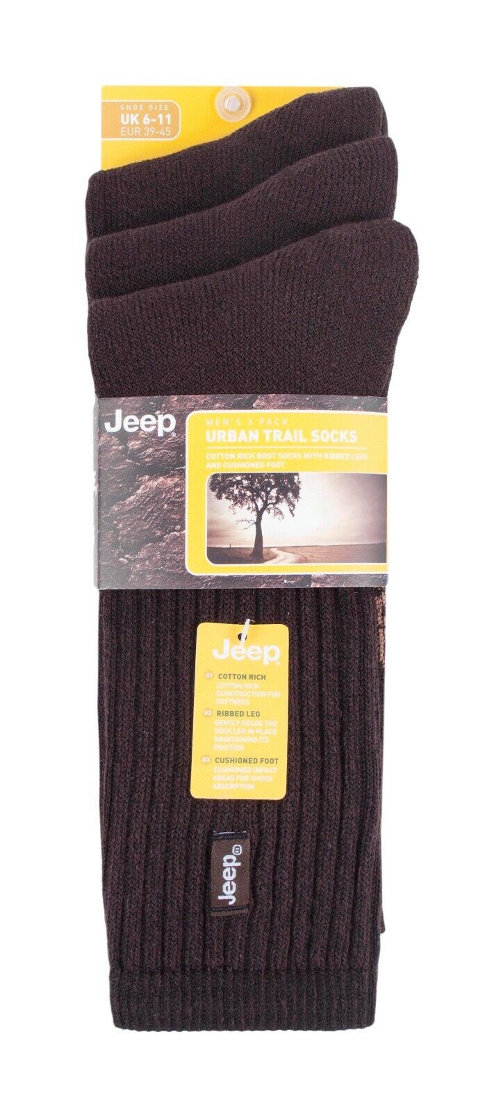 JEEP - 3 Pairs Mens Vintage Cotton Cushioned Socks for Hiking Boots - Picture 7 of 9