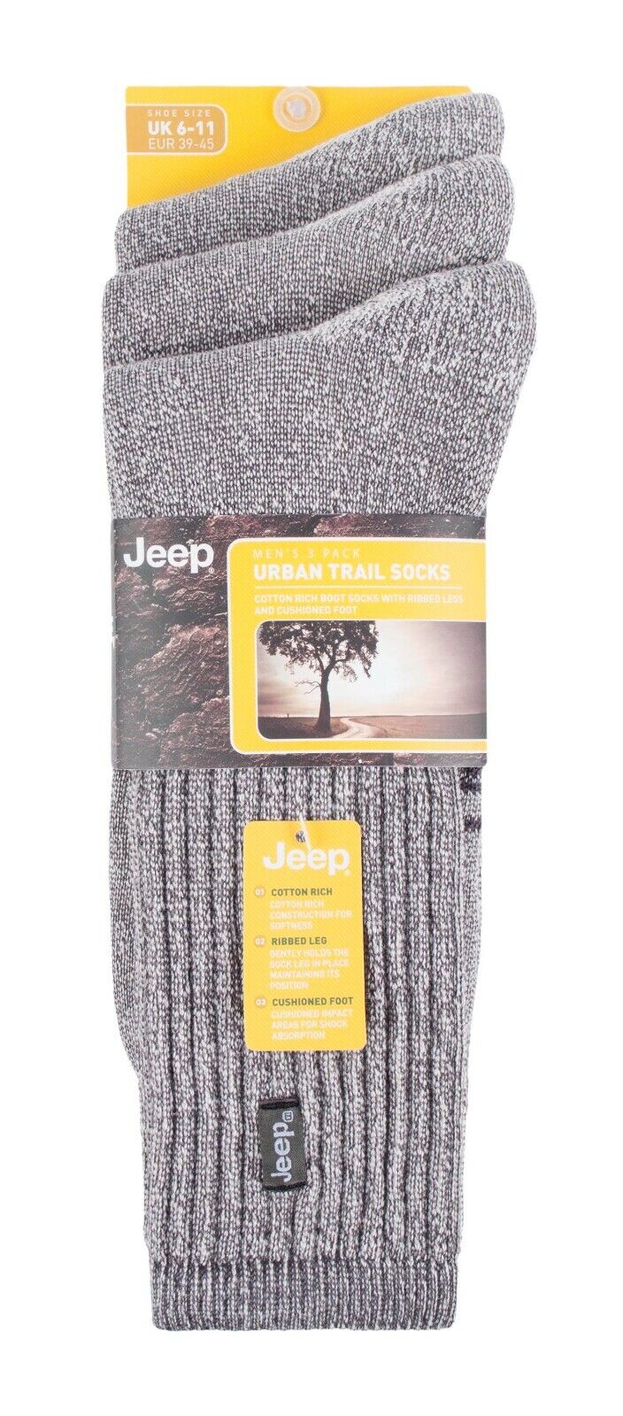 JEEP - 3 Pairs Mens Vintage Cotton Cushioned Socks for Hiking Boots - Picture 9 of 9
