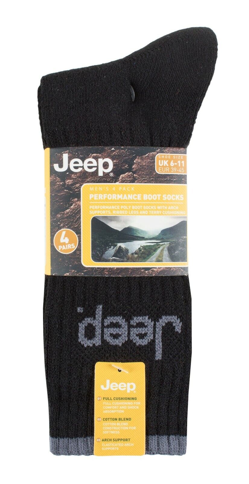 JEEP - 4 pares de calcetines de lujo acolchados gruesos anti ampollas para hombre para senderismo - Imagen 8 de 18