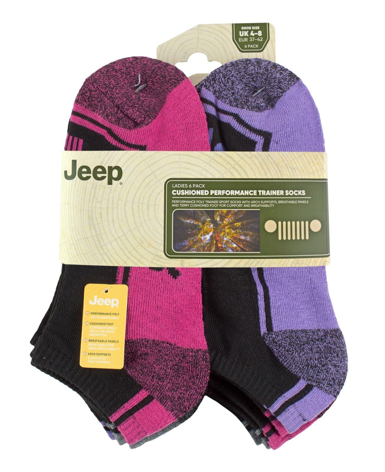 JEEP - 6 Pairs Ladies Cushioned Low Cut Sport Ankle Socks For Running - Picture 10 of 12
