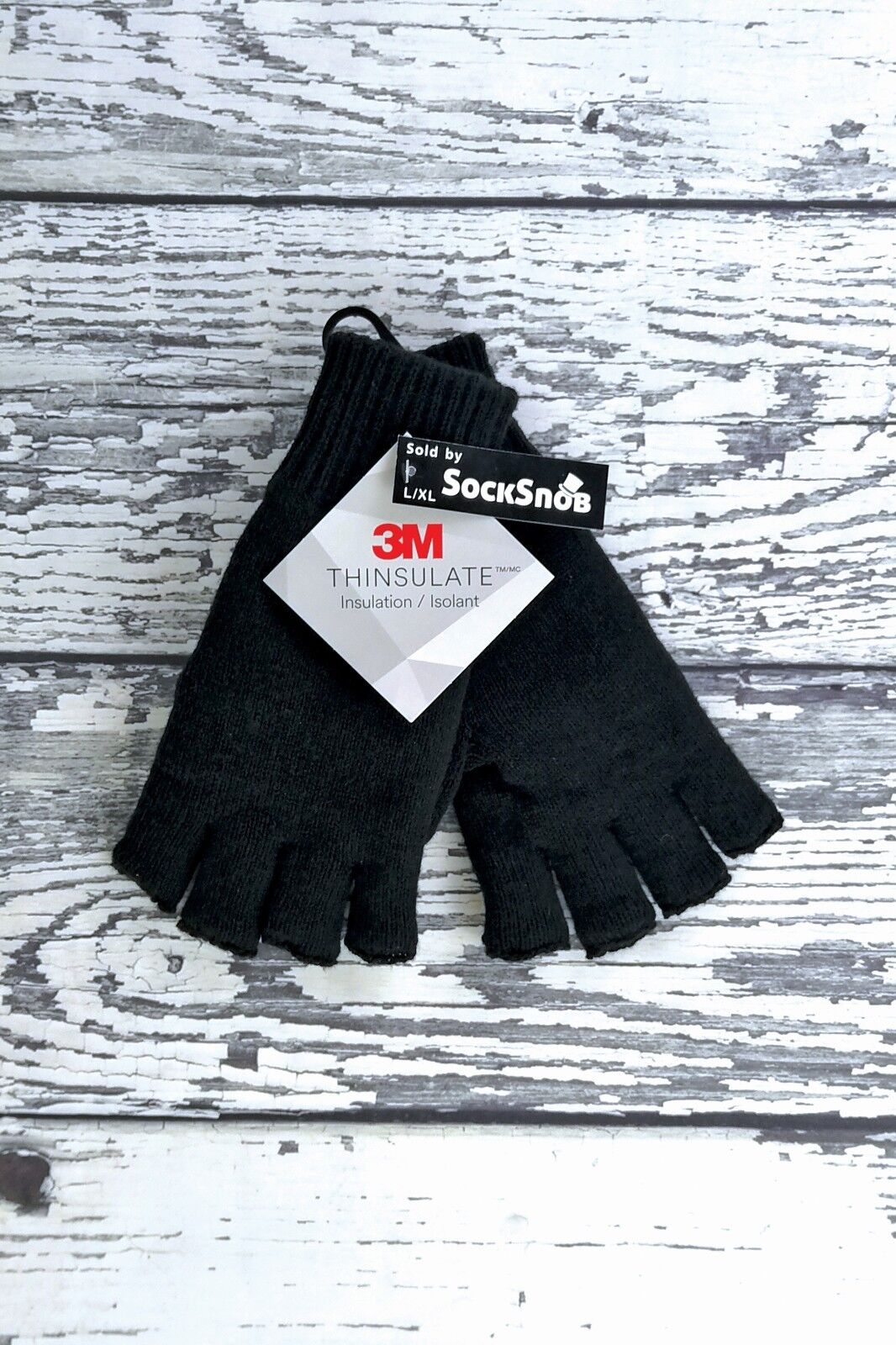 Mens 3M Thinsulate 40 gram Thermal Insulated Black Fingerless Gloves - Picture 4 of 8