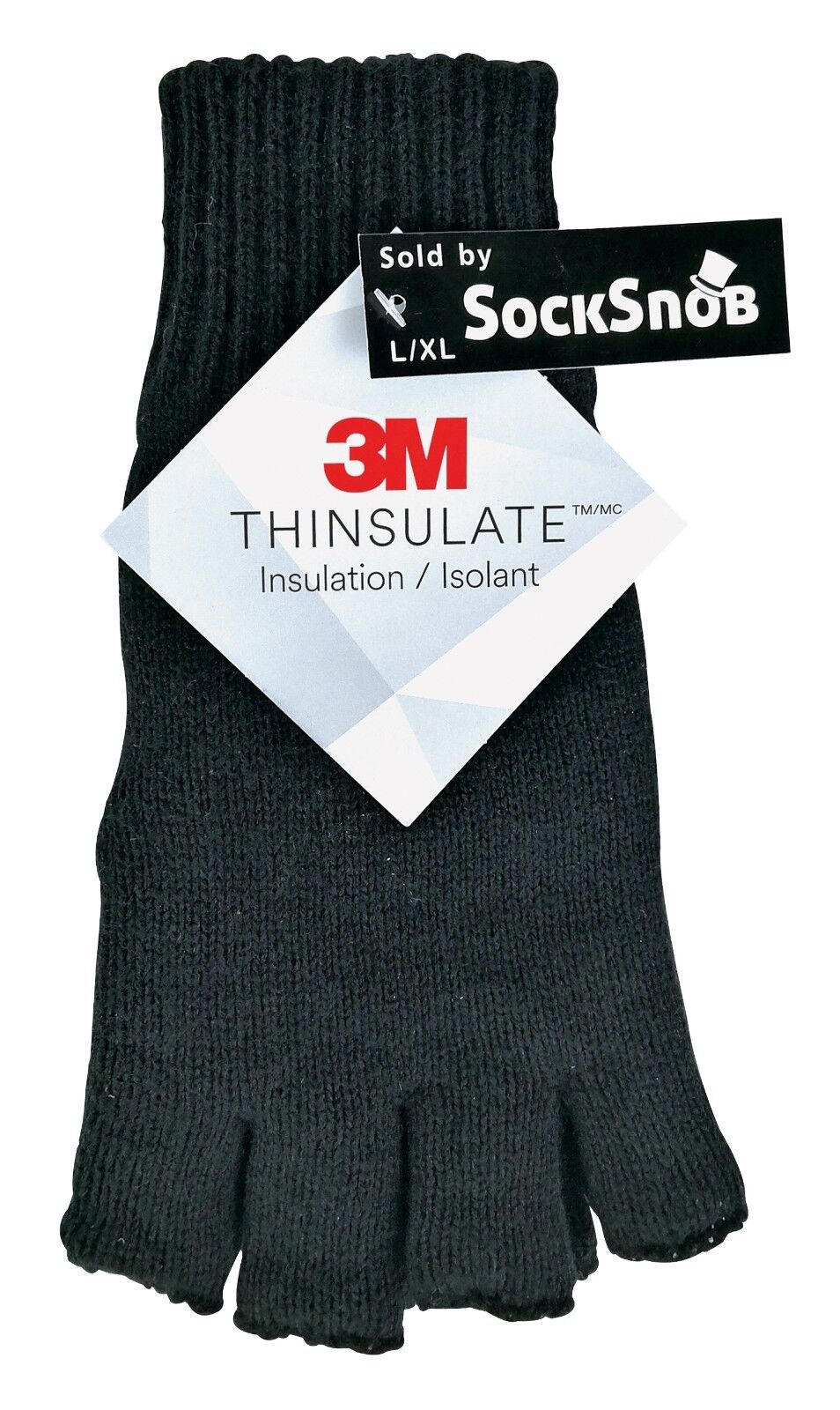 Mens 3M Thinsulate 40 gram Thermal Insulated Black Fingerless Gloves - Picture 8 of 8