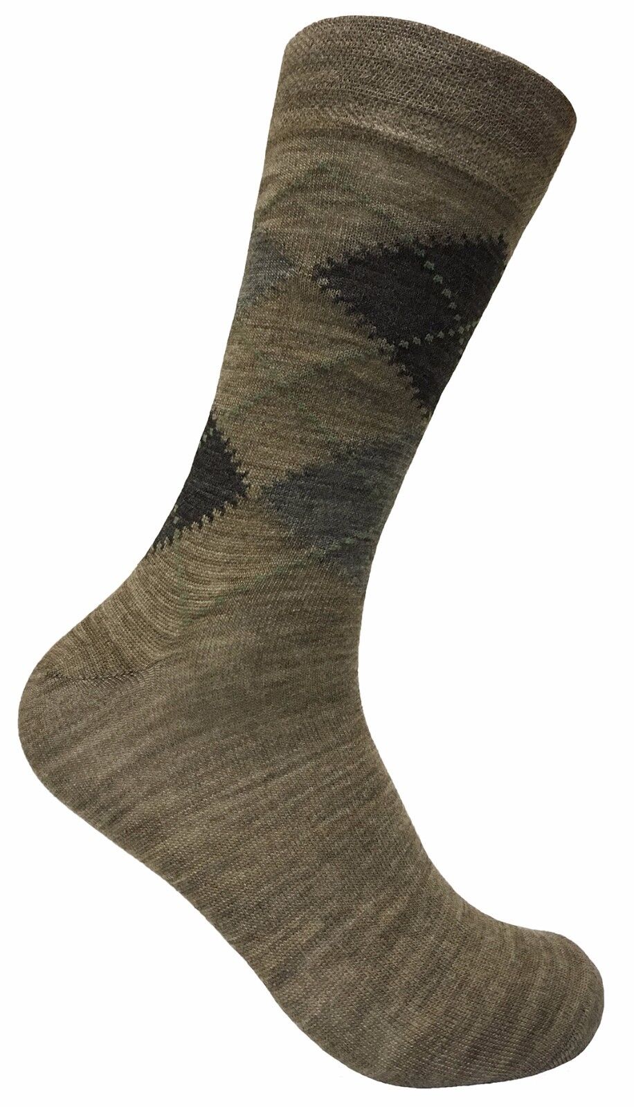 Mens 3 Pack of Thin Brown Grey Lambs Wool Blend Argyle Pattern Warm Hiking Socks - Picture 7 of 12