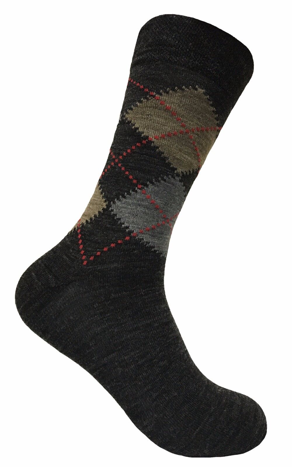 Mens 3 Pack of Thin Brown Grey Lambs Wool Blend Argyle Pattern Warm Hiking Socks - Picture 10 of 12