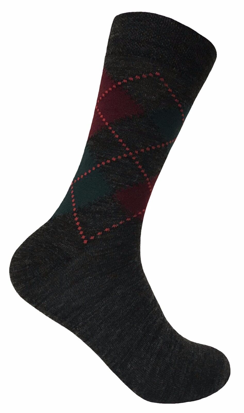 Mens 3 Pack of Thin Brown Grey Lambs Wool Blend Argyle Pattern Warm Hiking Socks - Picture 11 of 12