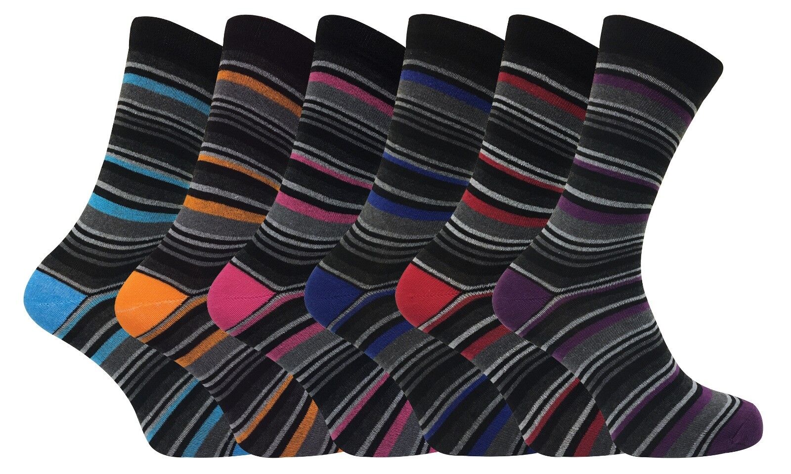 Sock Snob - 6 Paires Hommes Coton Respirant Fantaisie Rayures Désign Chaussettes - Imagen 9 de 33