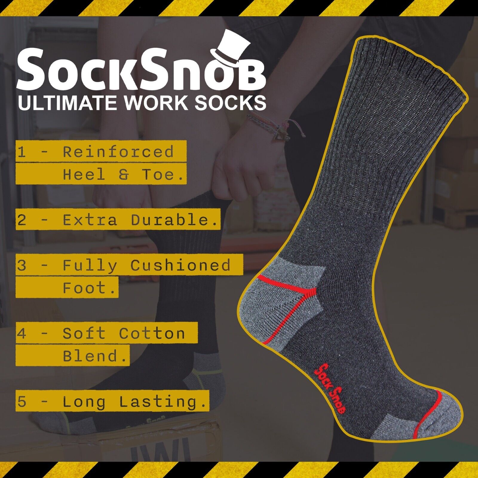 Calcetines Snob - Para Hombre Rico en Algodón Negro Resistente Últimos Calcetines de Trabajo para Botas - Imagen 14 de 22
