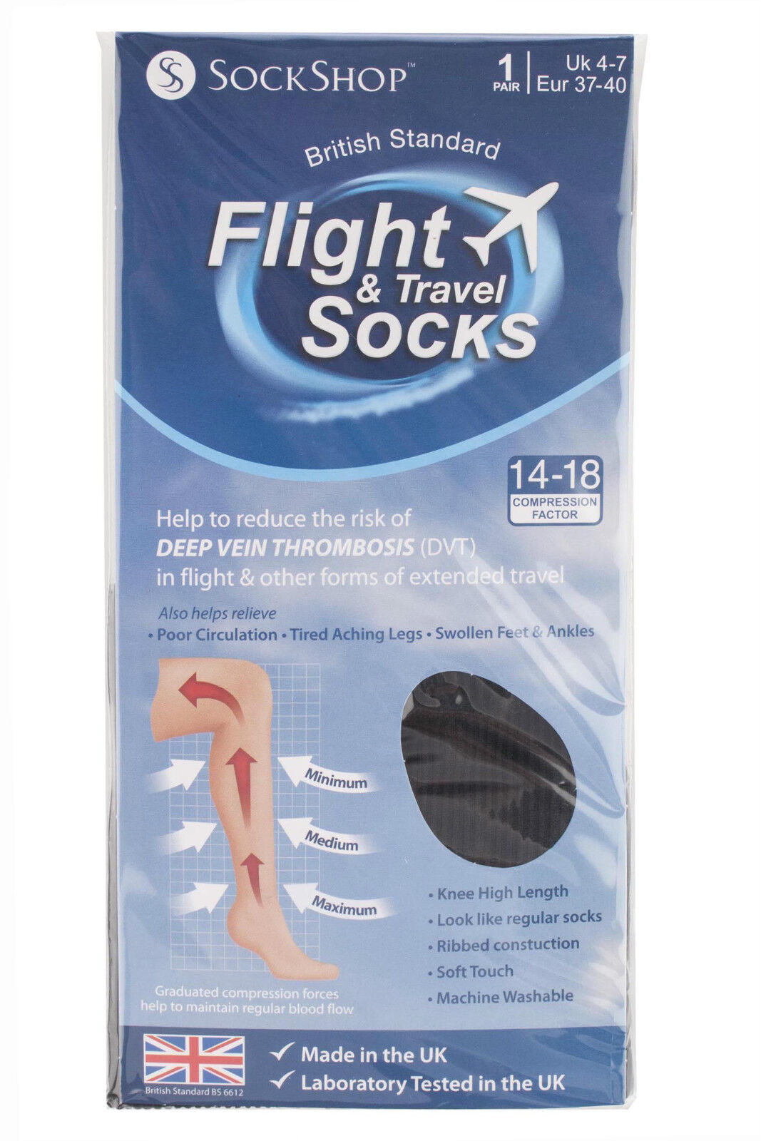 Sockshop - Unisex 80 Denier knee high compression Flight and Travel Socks,1 pair - Picture 7 of 10