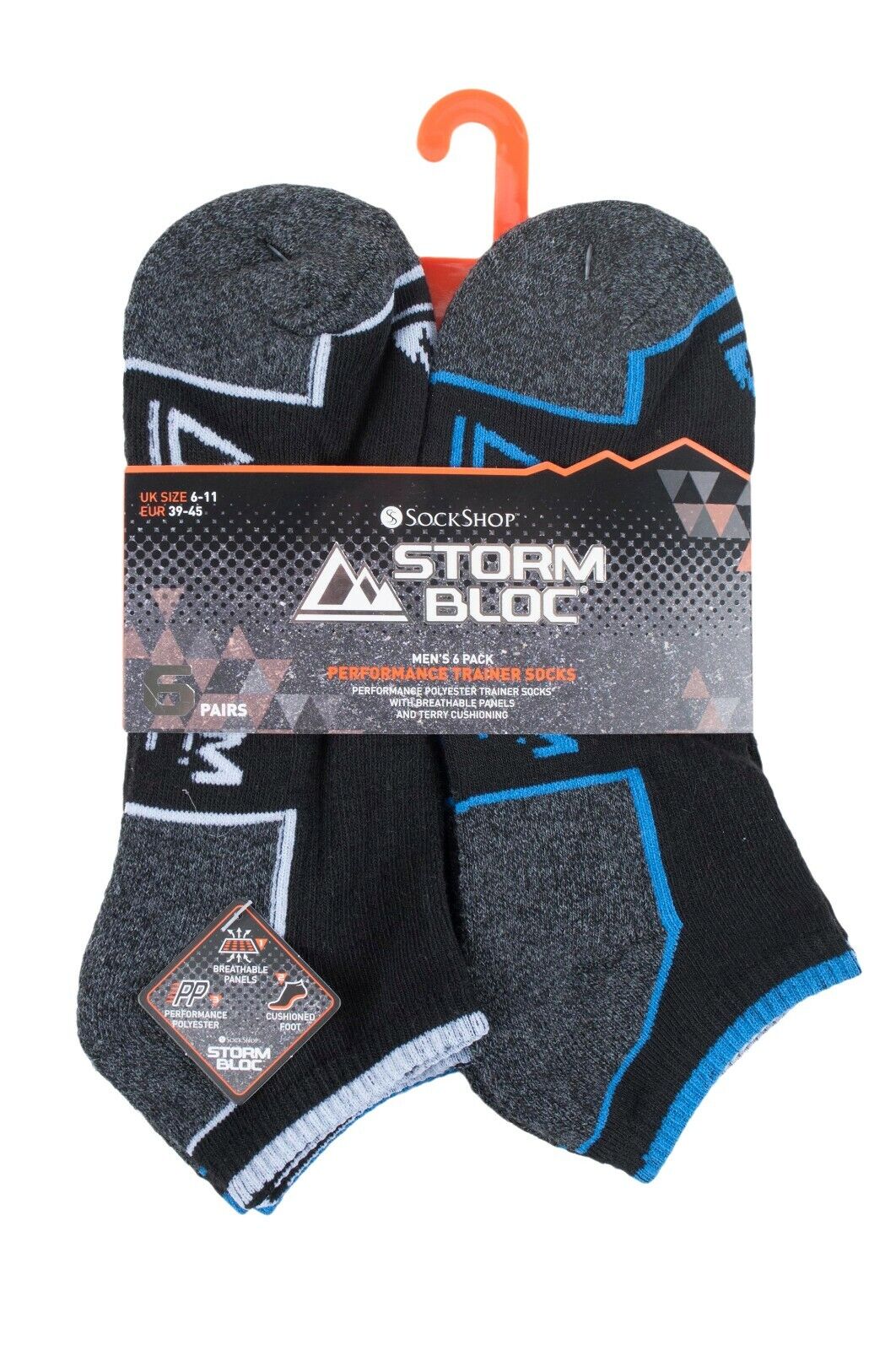 Storm Bloc - Paquete de 6 calcetines de entrenador acolchados de algodón para hombre en blanco y negro - Imagen 3 de 11