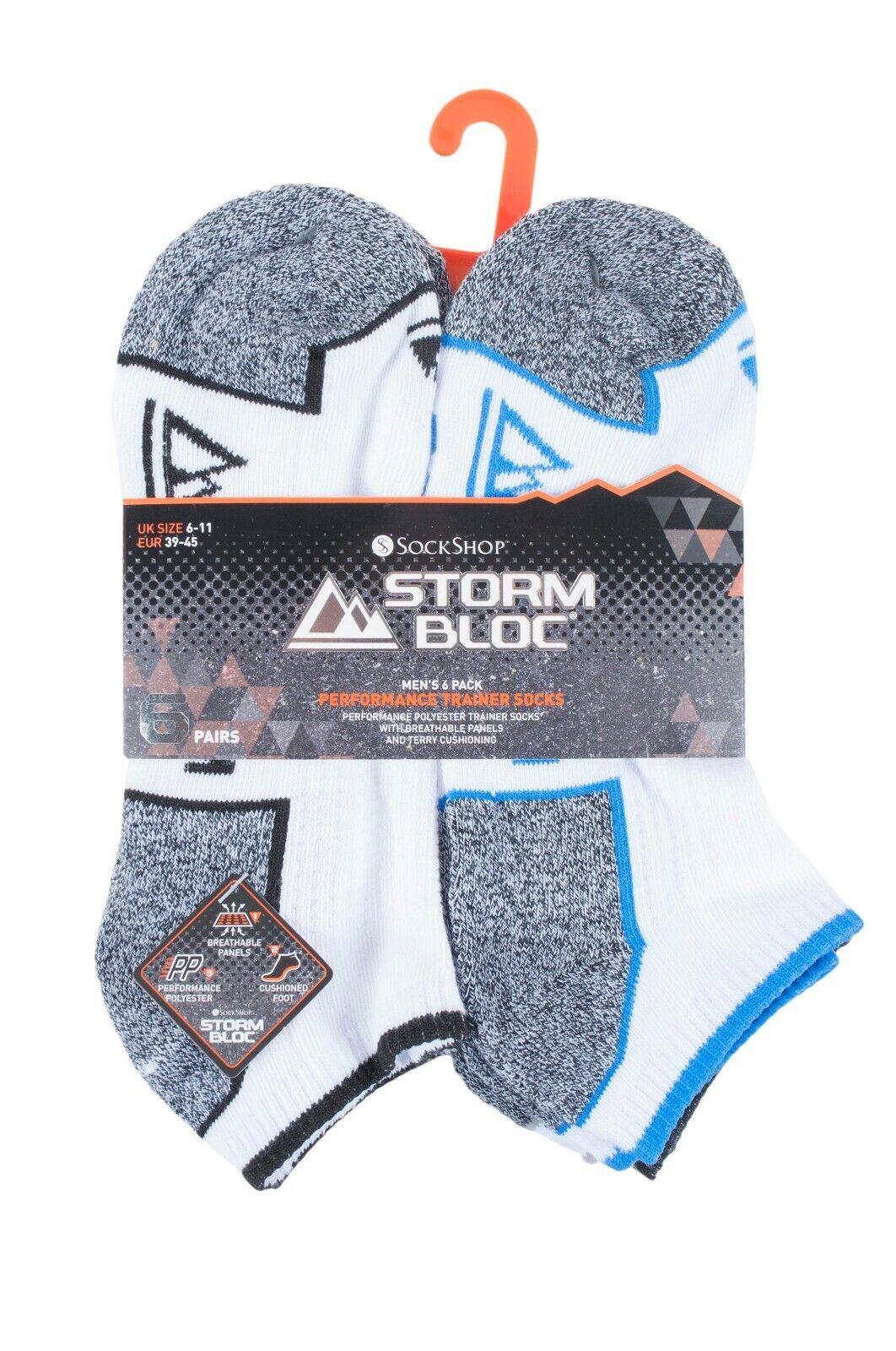Storm Bloc - Paquete de 6 calcetines de entrenador acolchados de algodón para hombre en blanco y negro - Imagen 8 de 11