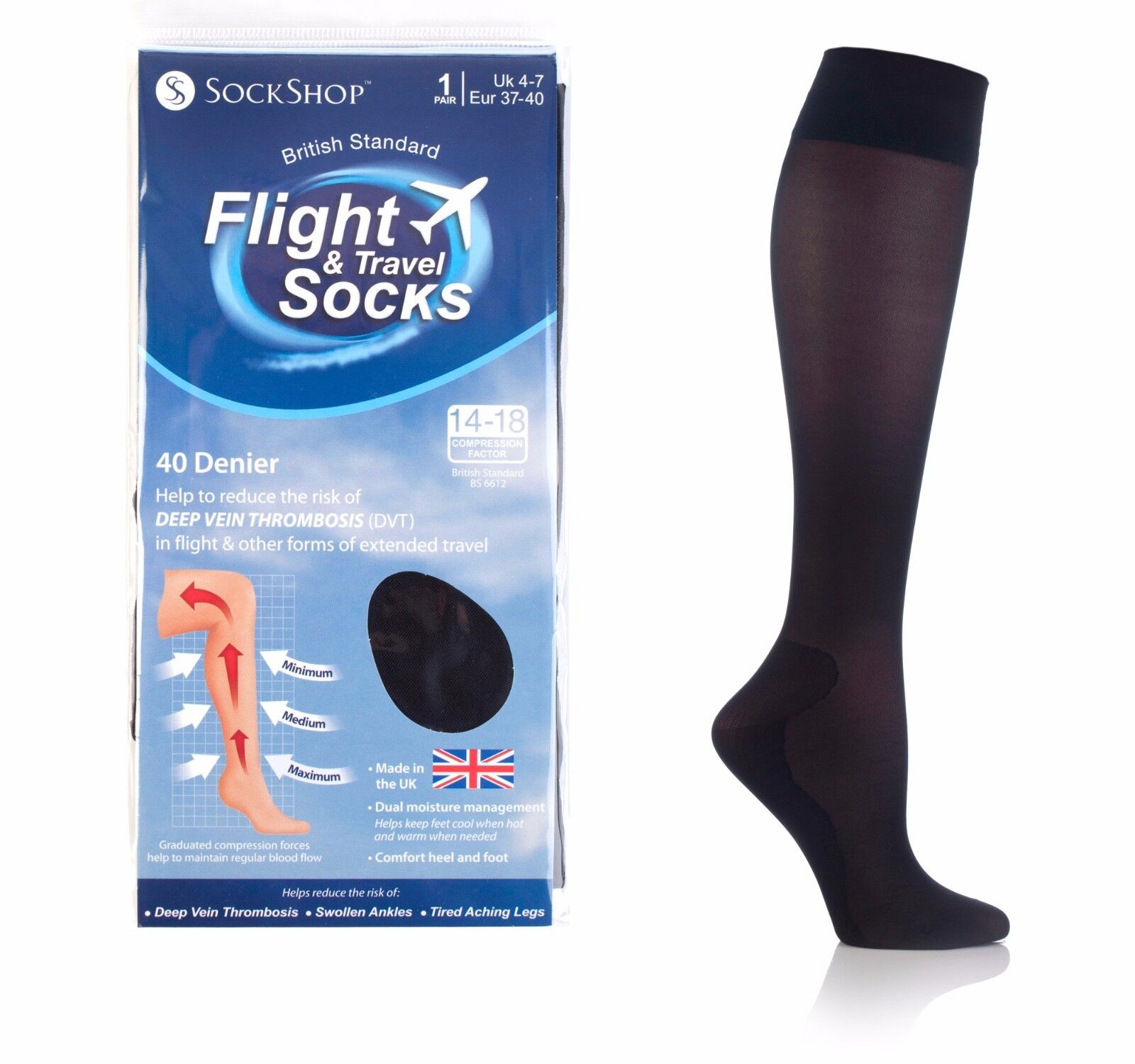 Sock Shop - 40 Den 14-18 mmHg Graduated Compression DVT Flight / Travel Socks - Bild 6 von 8