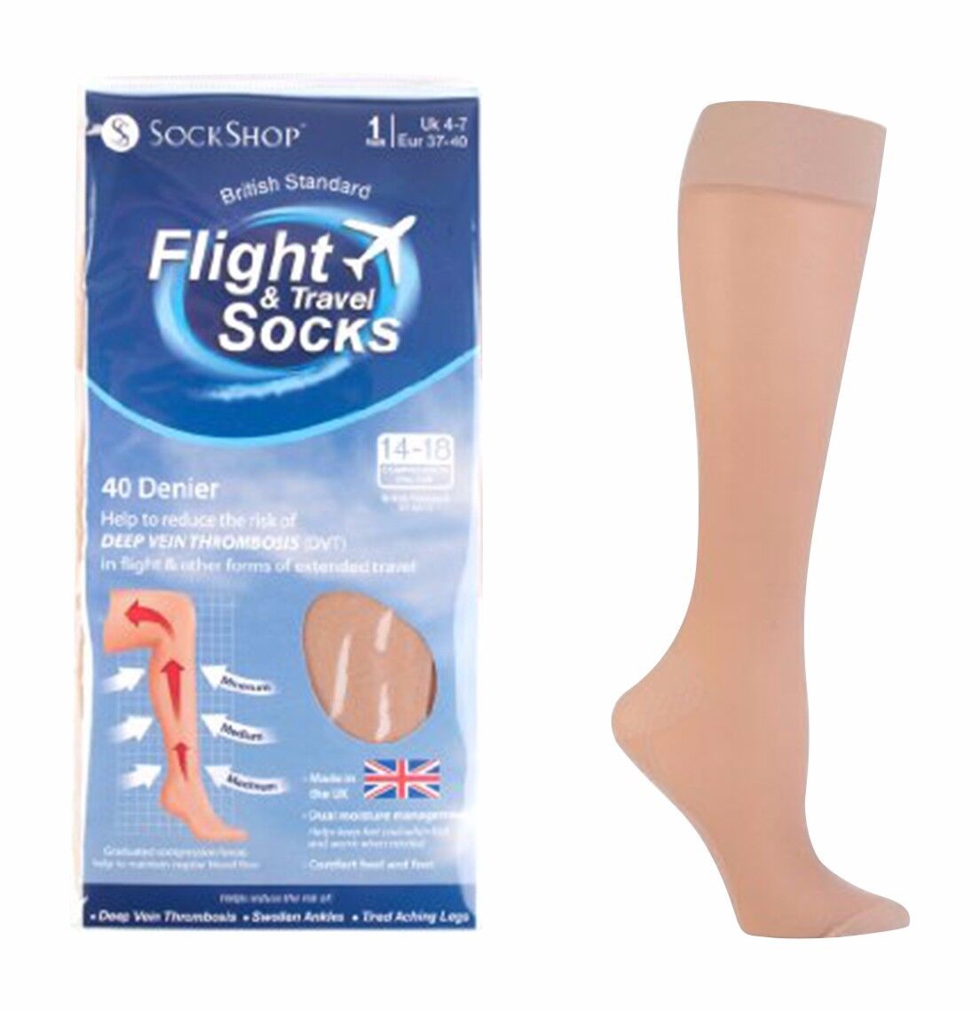 Sock Shop - 40 Den 14-18 mmHg Graduated Compression DVT Flight / Travel Socks - Bild 8 von 8