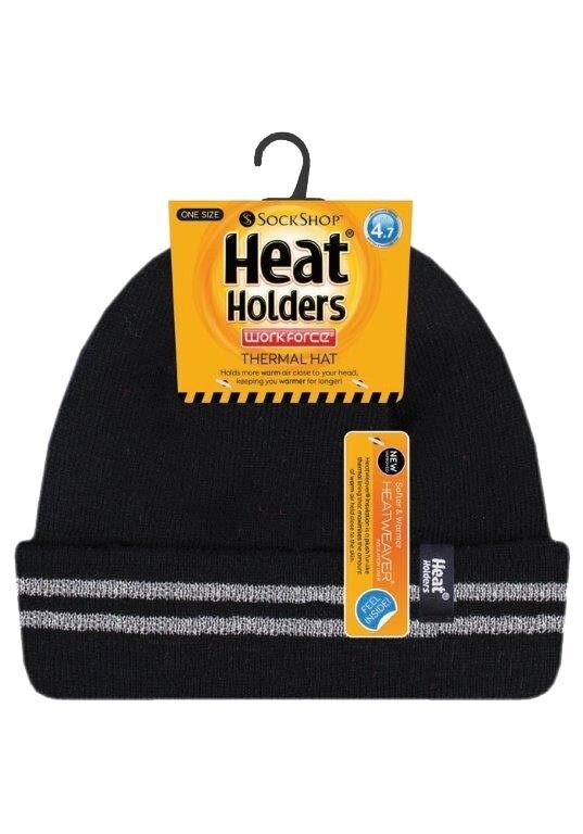 Heat Holders - Mens Hi Viz / Vis Reflective Thermal Fleece Lined Turn Over Hat - Picture 5 of 11