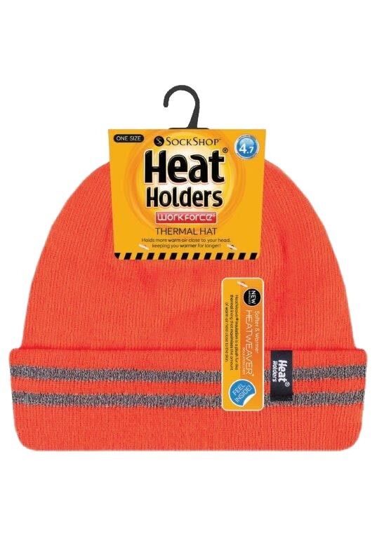 Heat Holders - Mens Hi Viz / Vis Reflective Thermal Fleece Lined Turn Over Hat - Picture 8 of 11