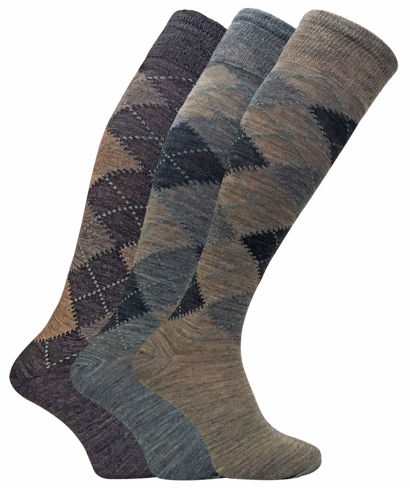 3 paires homme fines chaud tres longue hautes laine chaussettes en gris / marron - Imagen 4 de 13