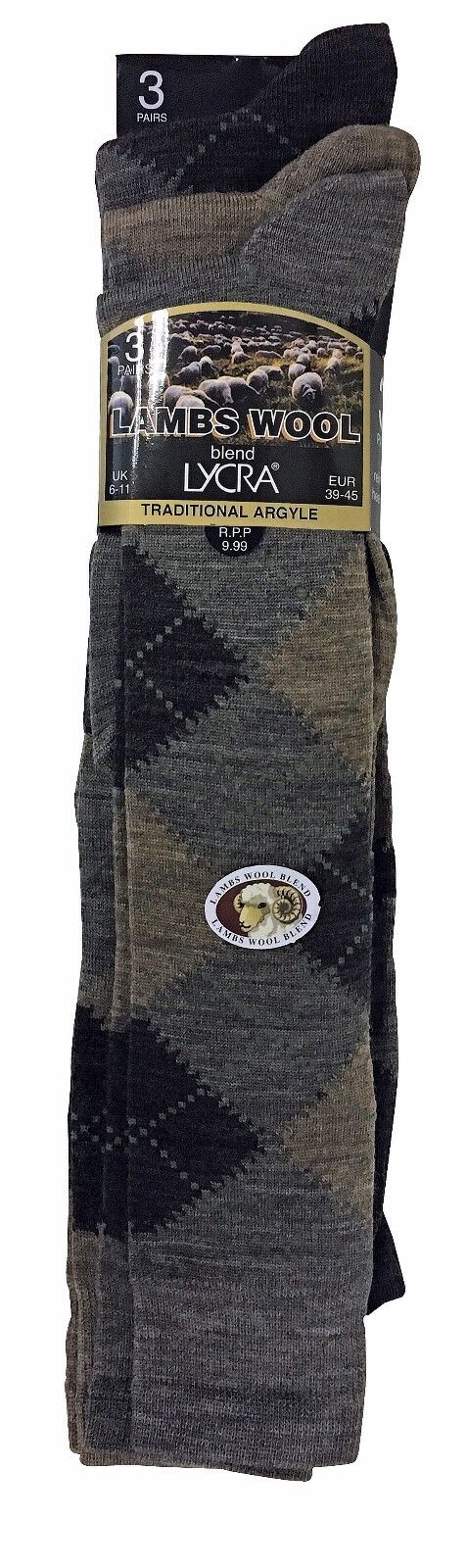 3 paires homme fines chaud tres longue hautes laine chaussettes en gris / marron - Imagen 5 de 13