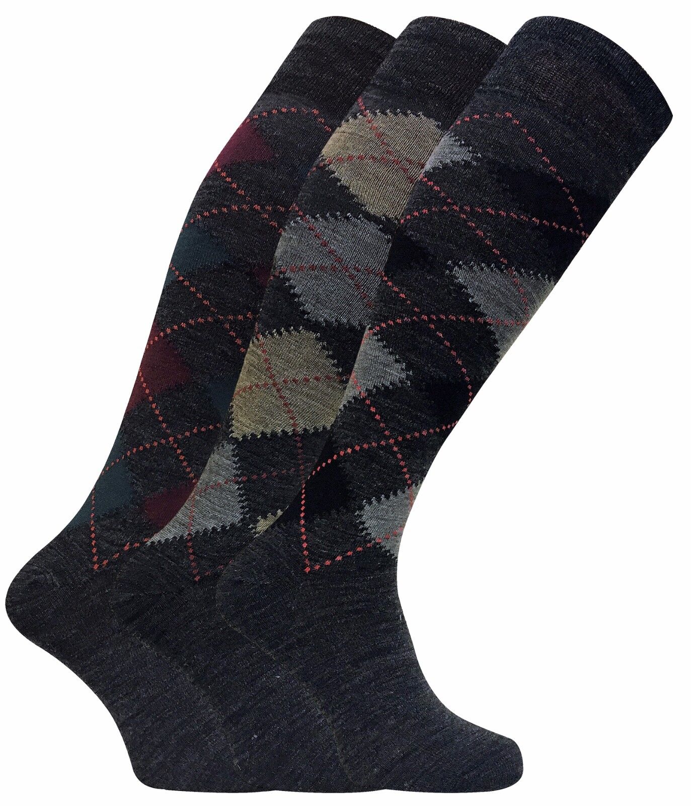 3 paires homme fines chaud tres longue hautes laine chaussettes en gris / marron - Imagen 9 de 13