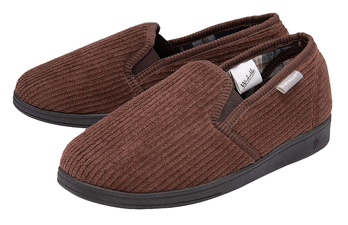 Dunlop Mens Slip On Slippers | Comfy Twin Gusset Rubber Sole