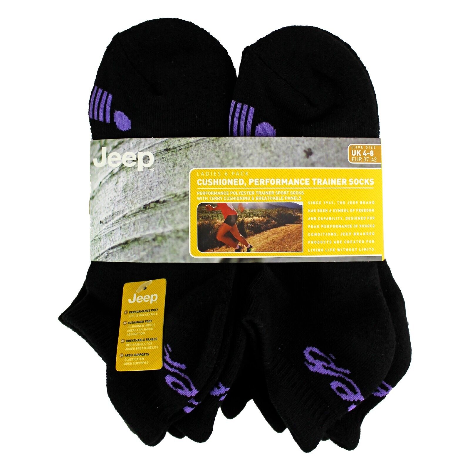 JEEP - 6 Pairs Ladies Cushioned Low Cut Sport Ankle Socks For Running - Picture 4 of 12