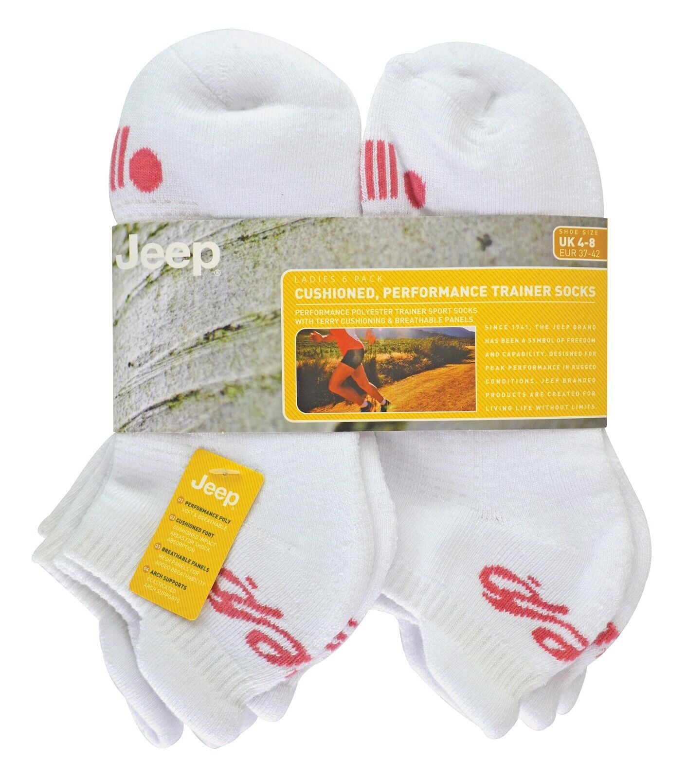 JEEP - 6 Pairs Ladies Cushioned Low Cut Sport Ankle Socks For Running - Picture 7 of 12